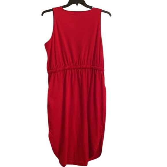 Zenana Plus Cotton Drawstring Waist Curved Hem Side Slits Dress Pockets Red 1X - Picture 3 of 8